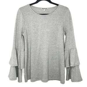 Pleione Tiered Bell Sleeve Knit Top Heather Gray S